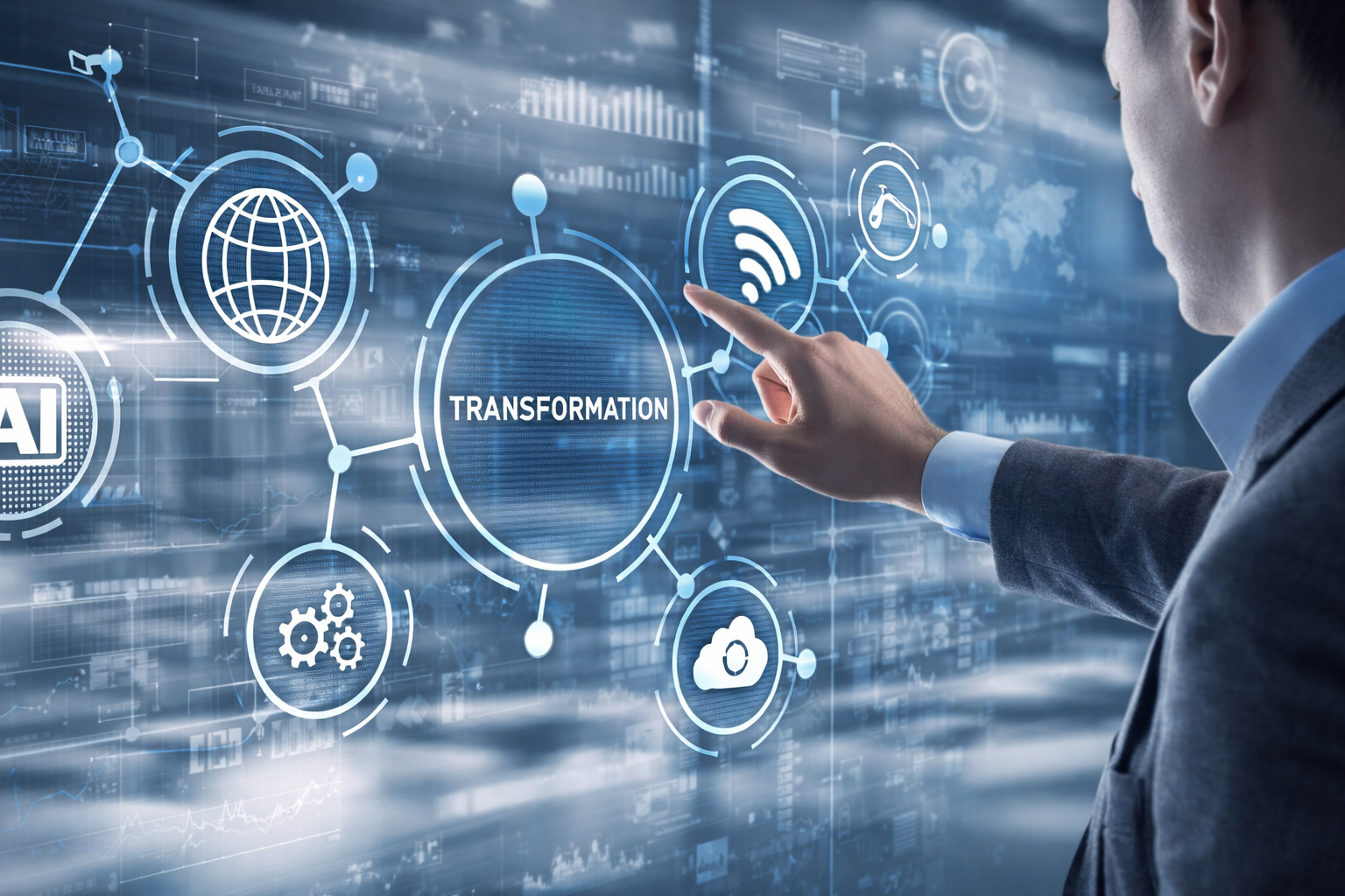 Executive interacting with a digital transformation interface